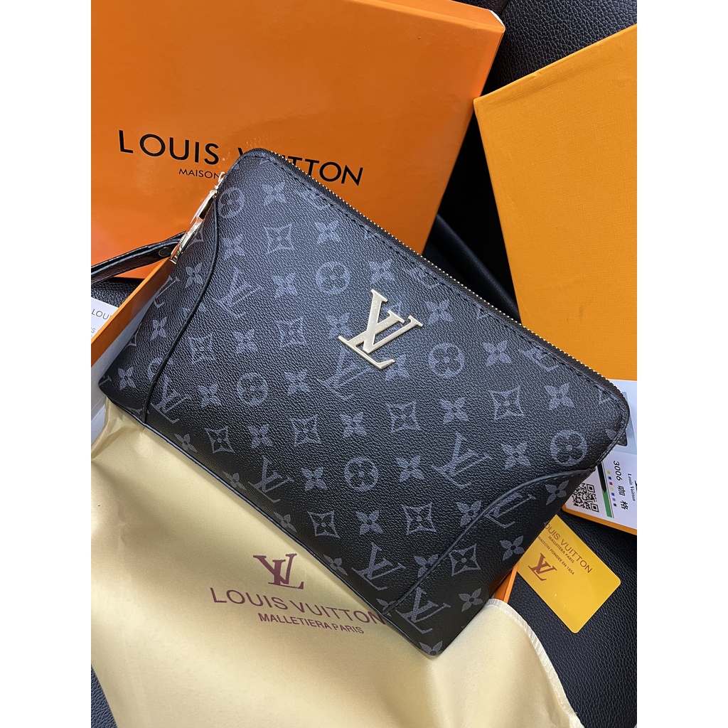 VÍ CLUTCH LV KHOÁ SỐ CẦM TAY UNISEX NAM NỮ CHUẨN FULLBOX HÀNG SẴN SHIP GRAB