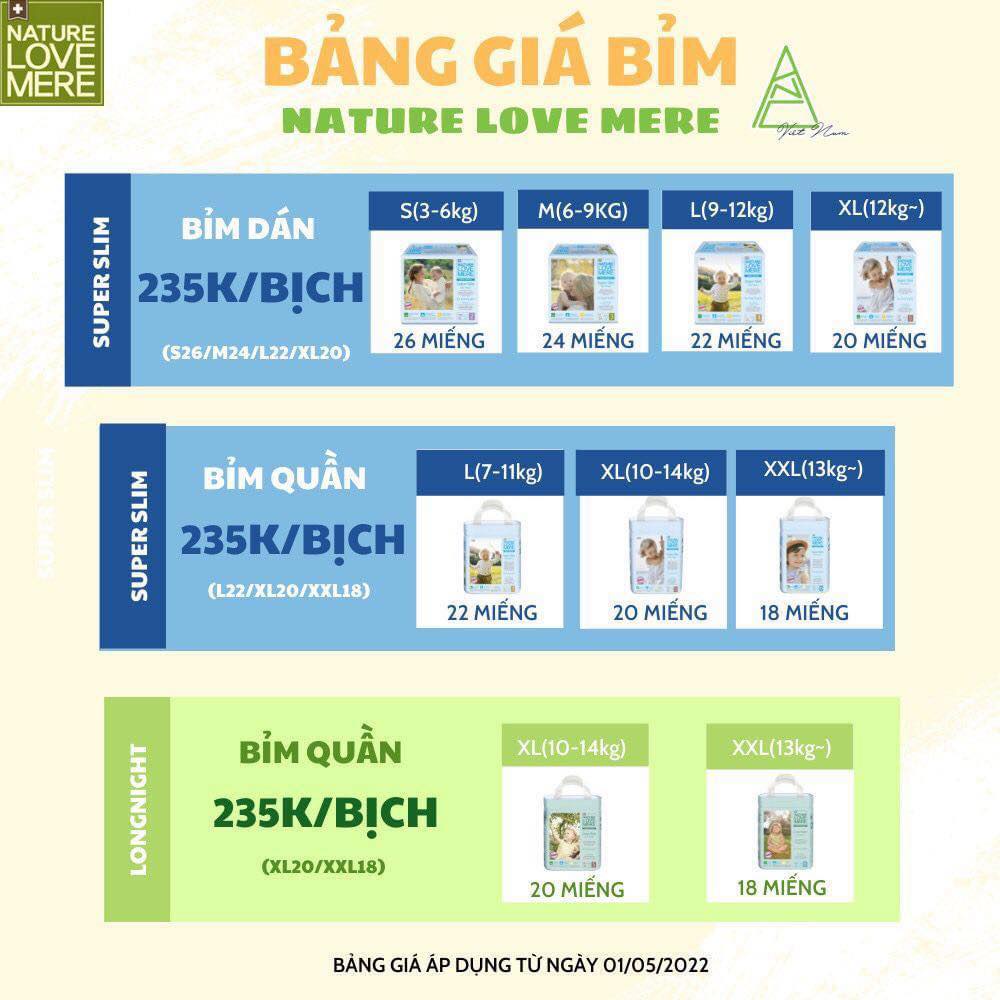 Combo 1 thùng Bỉm Quần NATURE LOVE MERE Longnight/bản đêm Nội Địa Hàn siêu mềm,siêu thấm hút Size XL20/XXL18