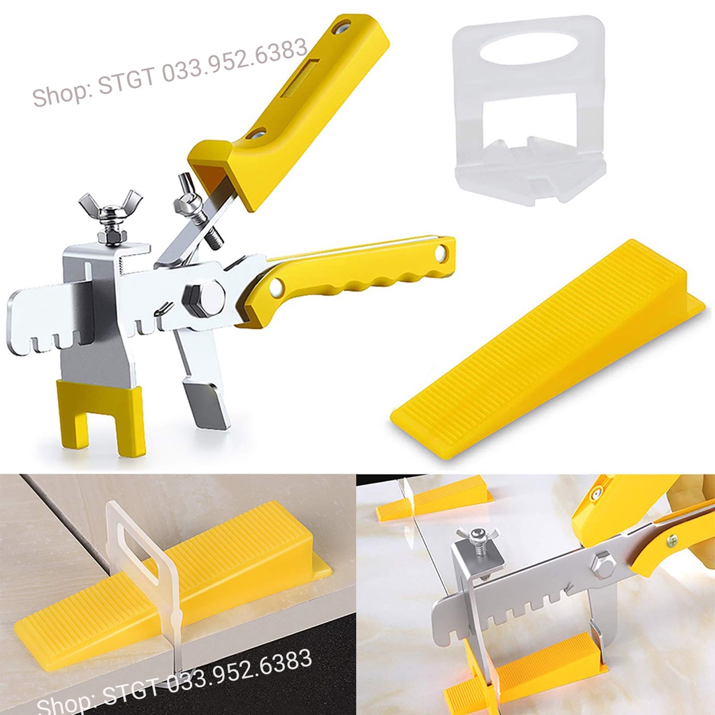 Ke cân bằng lát gạch chuyên dụng, combo dụng cụ ke cân bằng gạch men: Kìm siết + Nêm + Ke móc