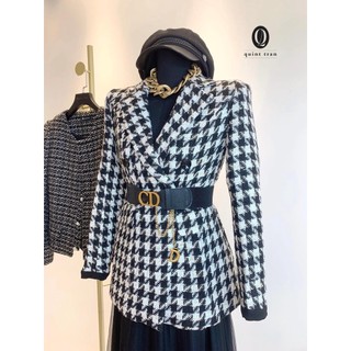 Áo khoác dạ tweed nanh sói đen