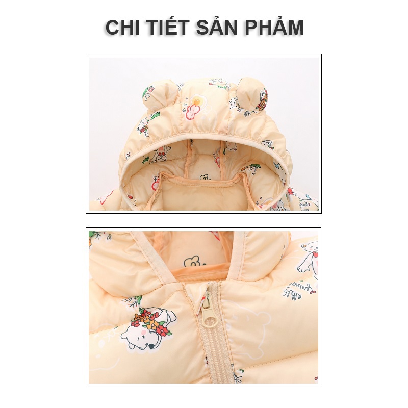 [MỚI 2022] Áo phao tai gấu cho bé trai &amp; bé gái, hàng Quảng Châu siêu nhẹ, siêu ấm (1 - 5 tuổi)