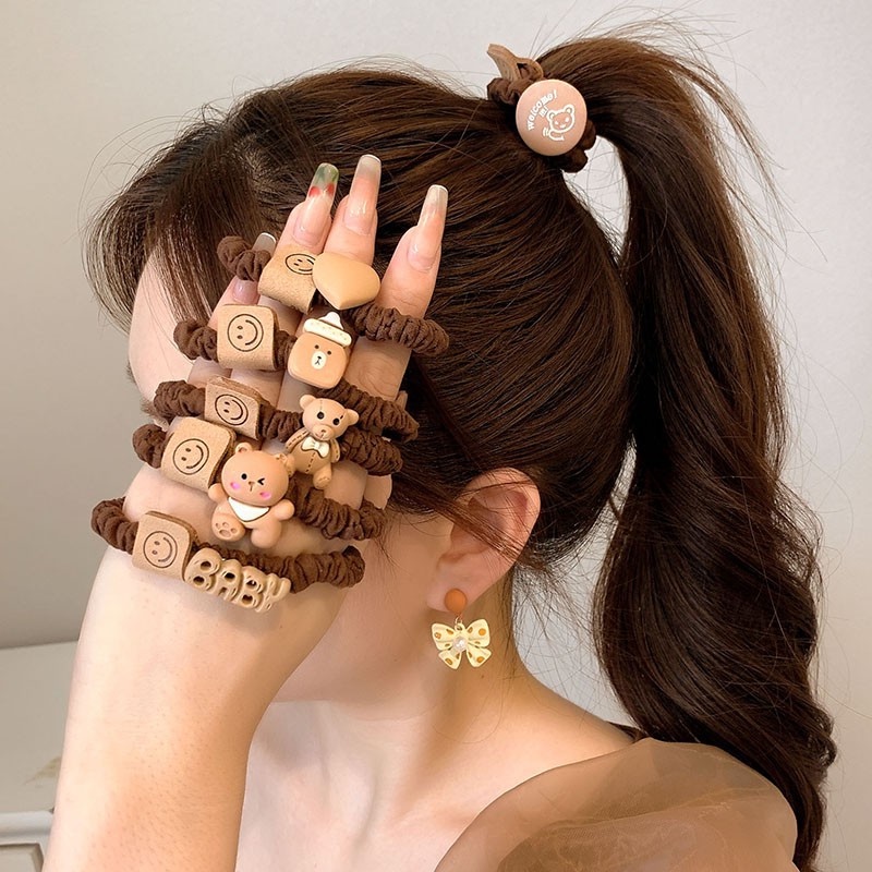 Bộ 3 / 5 Dây Buộc Tóc Cao Su Co Giãn Hình Gấu Dễ Thương Phong Cách Hàn Quốc Cho Nữ