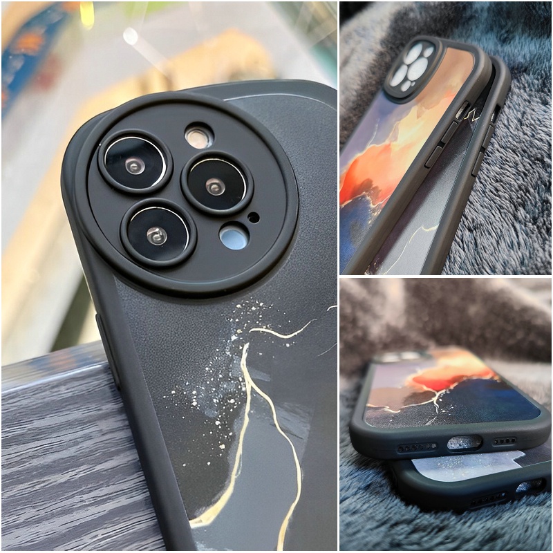 Soft Casing For iPhone 14 13 12 Mini 11 Pro Xs max 6 6S 7 8 Plus X XR 11promax 12promax 13promax 6+ 7+ 8+ Round Airbag Fine Hole Shockproof Phone Case Rosy clouds dark lightning Full Back Cover XPN 23