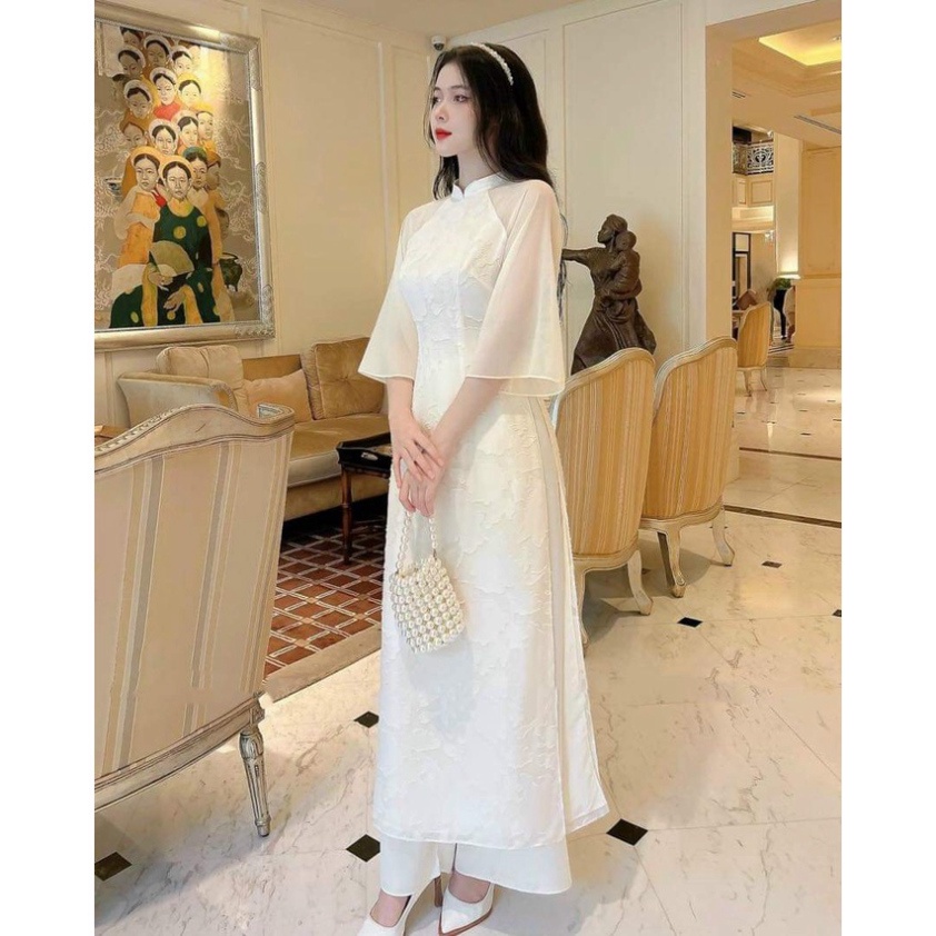 Set áo dài ren hoa hồng phối voan Tết 2023 tết xuân cách tân bigsize dự tiệc đi biển dạo phố