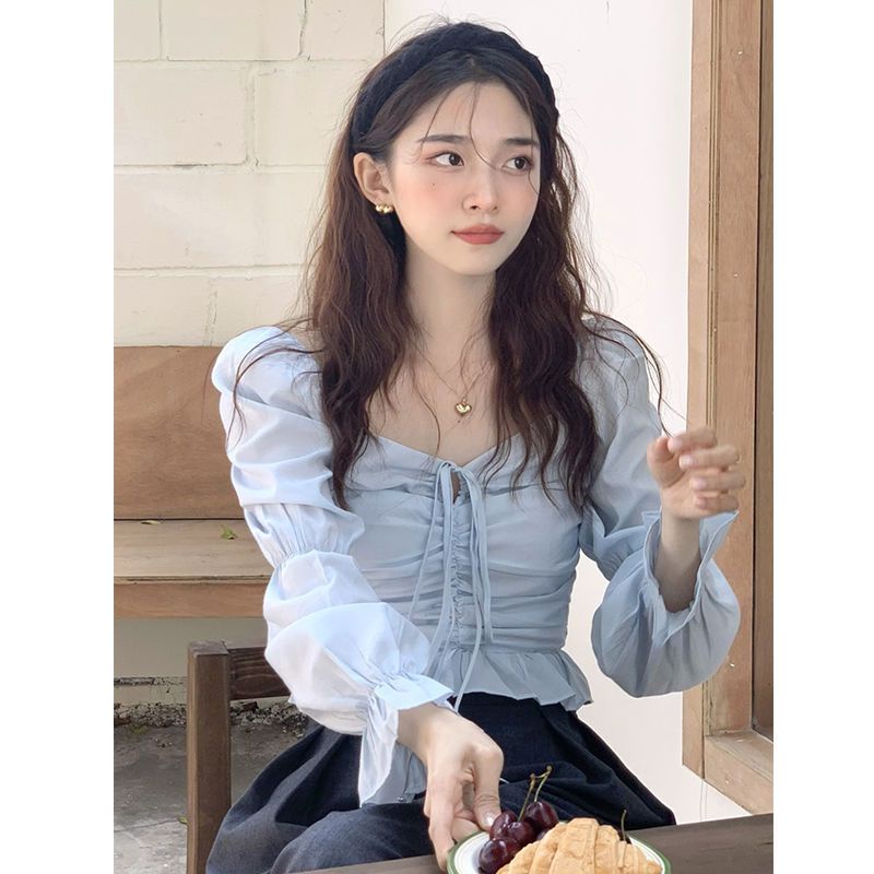 👗Trang phục Junyi💗 Áo Sơ Mi Tay Phồng Cổ Vuông Phong Cách Retro Pháp Thời Trang Mùa Xuân Dành Cho Nữ