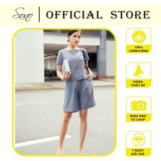 Sono - bộ áo quần short lửng màu xanh jean hàng thiết kế chất liệu linen cao cấp