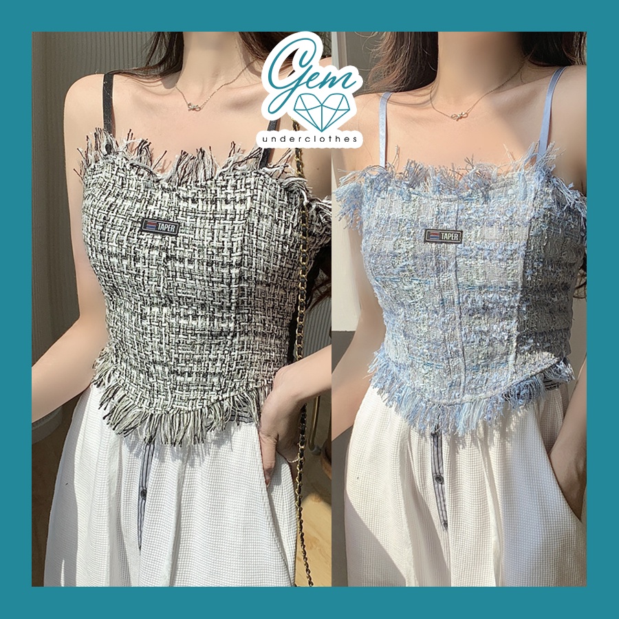 Áo dạ ngắn croptop hai dây nữ có đệm mút Gem Lin