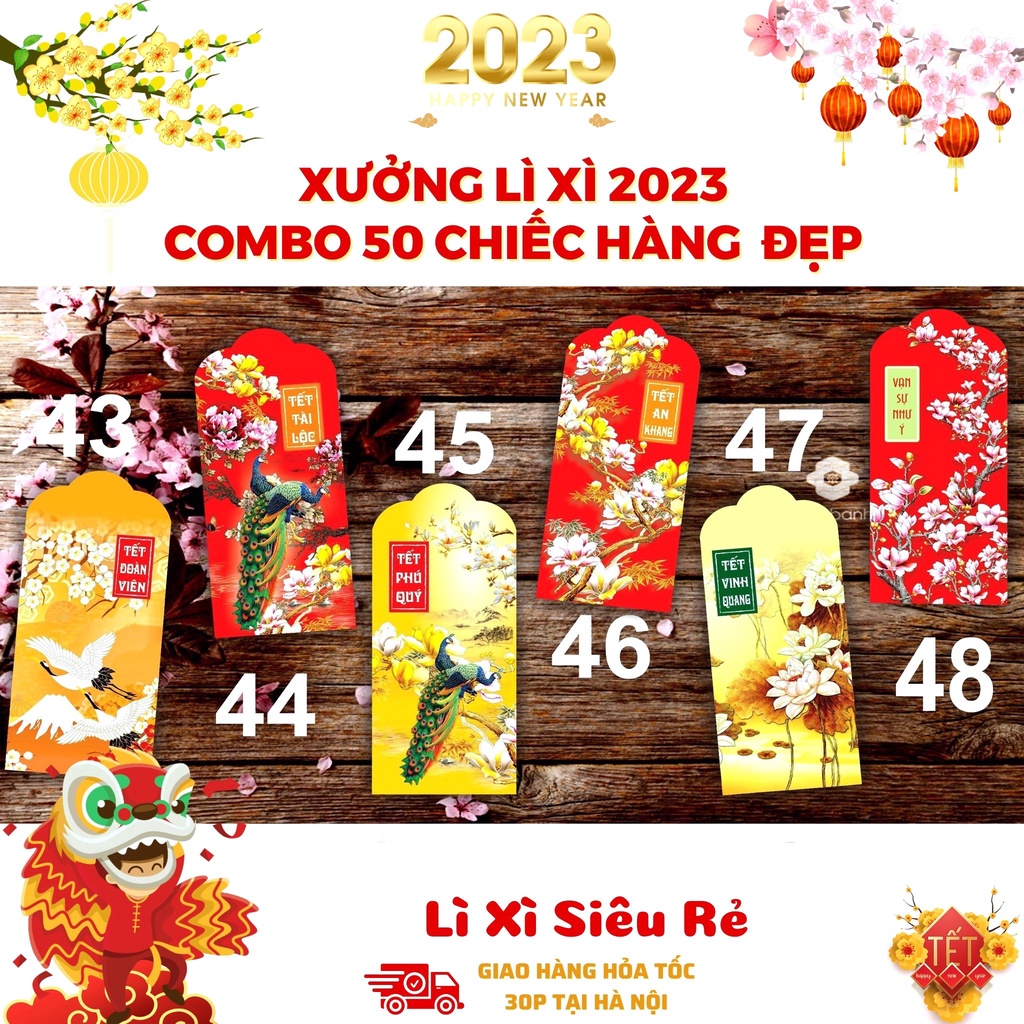 Lì xì 2023 Tết hot trend COMBO 50c mẫu 43-48 dễ thương, phong bao lixi đỏ truyền thống chibi đẹp độc lạ sỉ lẻ giá rẻ