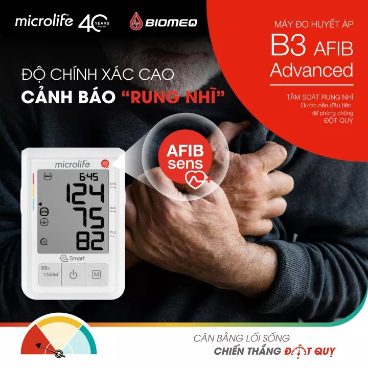 Máy Đo Huyết Áp MICROLIFE B3 AFIB Advanced Công Nghệ AFIBsens Cảnh Báo Rung Nhĩ Chính Hãng