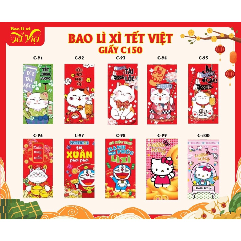 Bao Lì Xì Tết 2023 - Các câu HOT TREND - MÈO DORAEMON - MÈO HELLO KITTY