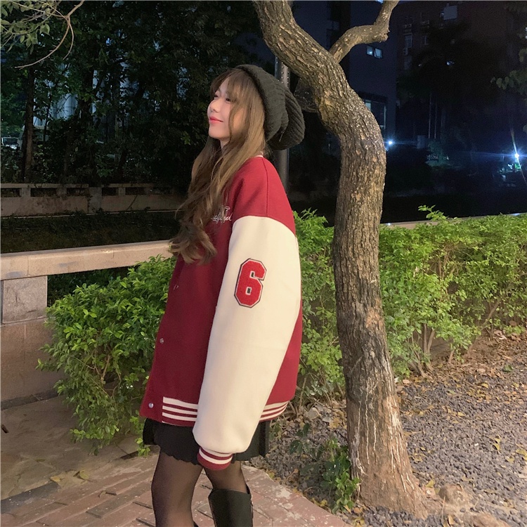 ZHELIHANGFEI Áo Khoác Bóng Chày Tay Dài Form Rộng Theo Phong Cách Retro Kiểu Mỹ Dễ Phối Đồ