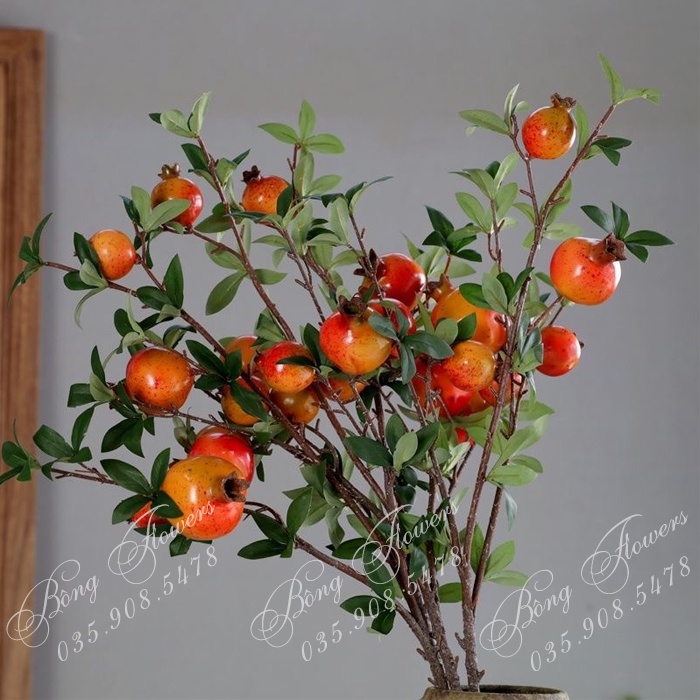 🍒 Cành Lựu Giả - Cành Quả Lựu Giả 6 Quả Dài 80cm - ĐƯỜNG KÍNH QUẢ TO 7CM, QUẢ NHỠ 6 CM, QUẢ NHỎ 5CM