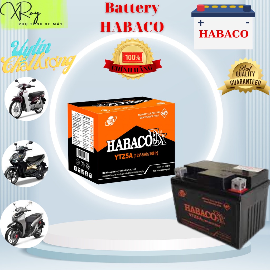 Ắc quy khô xe máy HABACO YTZ5A - 12V, 5 Ah Wave ZX, Wave RS, Wave RSV, Wave S, Wave 100S, Wave 110S, Wave 110RS, Wave 10