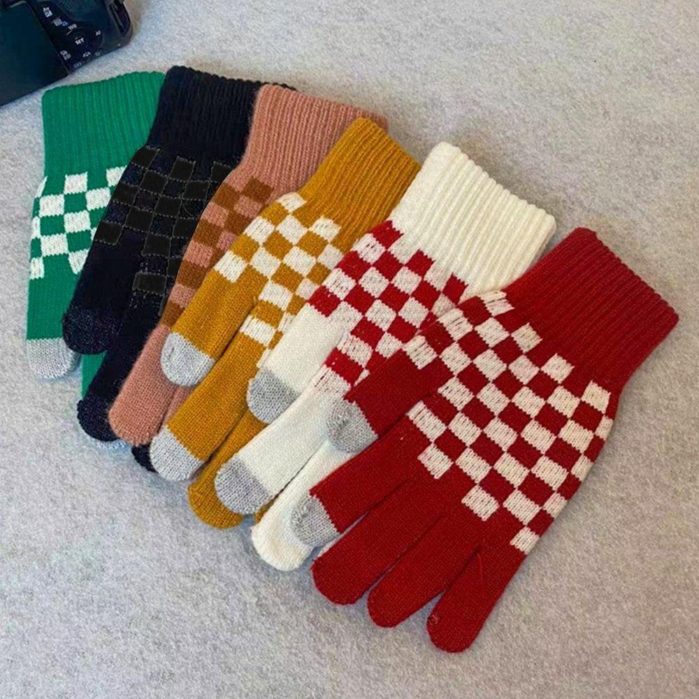 Găng Tay Giữ Ấm Chống Lạnh Họa Tiết Sọc Caro