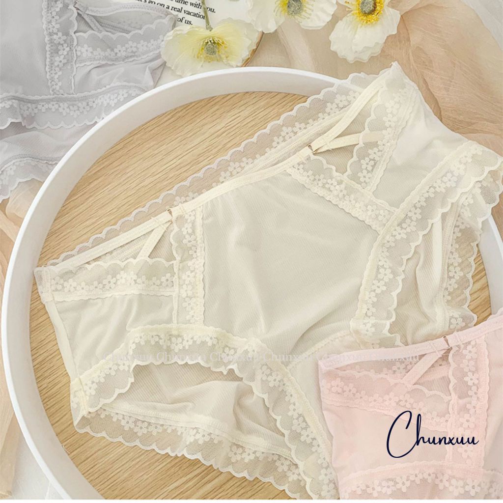 Quần lót nữ CHUNXUU vải su lạnh mềm mịn phối viền ren hoa xuyên thấu gợi cảm- QC138