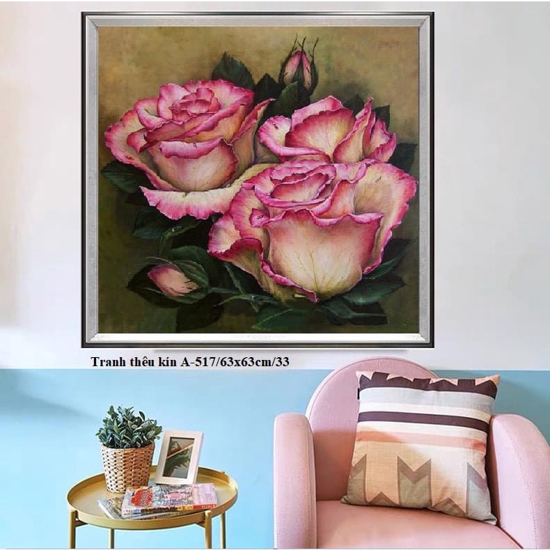 tranh thêu chữ thập hoa hồng a517 (63x63) cm - thêu kín