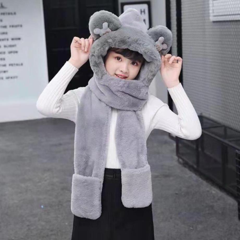 Mũ trùm đầu, mũ len kèm khăn choàng cổ và găng tay hình tai gấu cho bé yêu - HOT - NEW NEWW