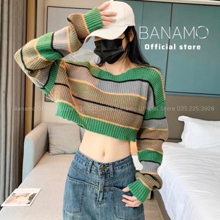 Áo Len kẻ xanh dáng croptop