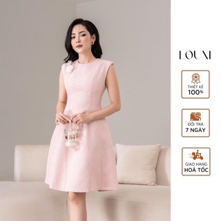 LOUXI - Đầm Livia màu hồng dáng xòe chiết eo phong cách sang trọng thanh lịch