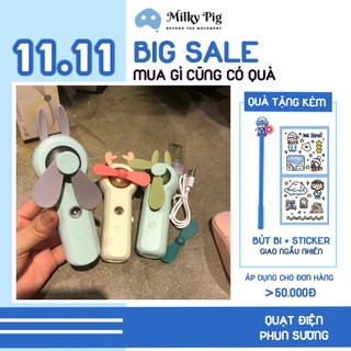 [Tặng Bút Cute] Quạt Tích Điện Hơi Nước Cầm Tay Dễ Thương Sử Dụng Liện Tục 4h – Quạt Sạc Điện Phun Sương Mini MILKY PIG
