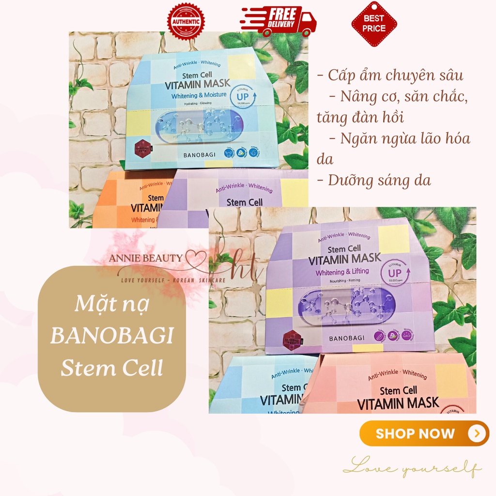 Combo 3 Mặt nạ giấy Banobagi, mặt nạ dưỡng trắng, cấp ẩm, dưỡng ẩm, chống lão hóa da, mờ thâm Stem Cell/ Supper Collagen
