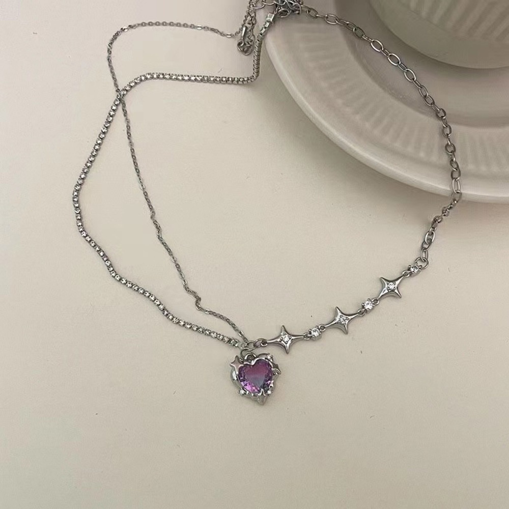Vòng cổ Mặt Trái Tim Đính Đá Tím Thời Trang Cho Nữ