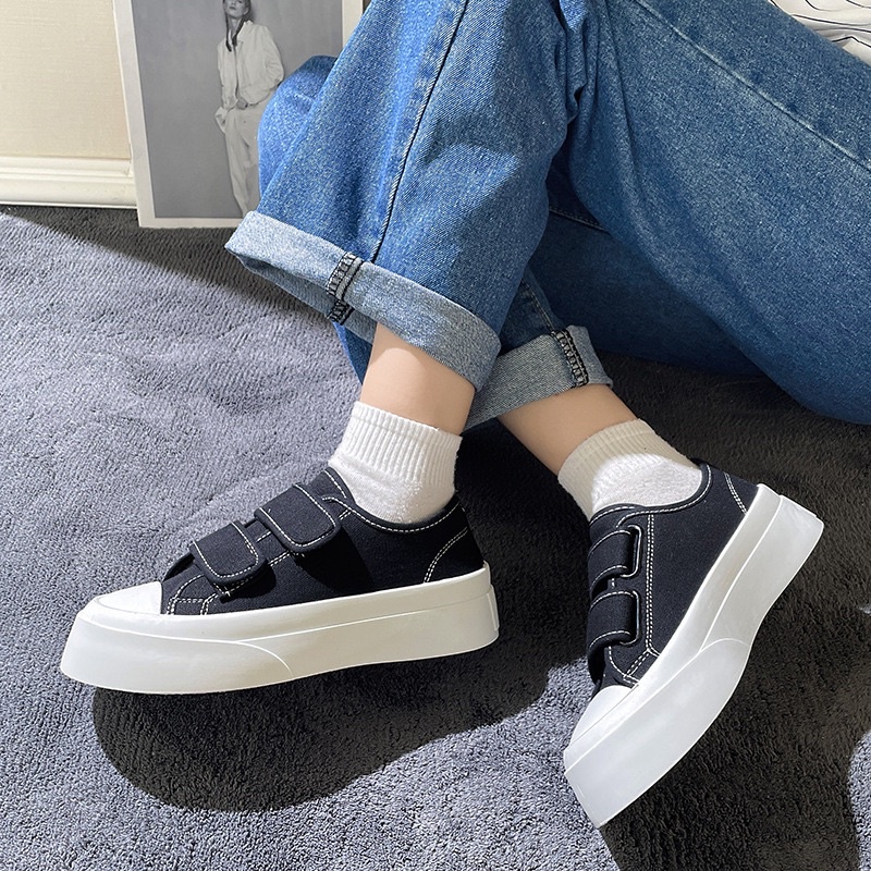 Giày thể thao nữ quai dán cổ thấp đế độn hai màu kiểu ulzzang Hàn Quốc LAVASA G017 - amynguyen8302