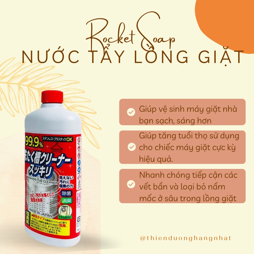 Nước Tẩy Lồng Máy Giặt Rocket 99.9% Nhật Bản giúp tiêu diệt toàn bộ nấm mốc vi khuẩn trong máy giặt