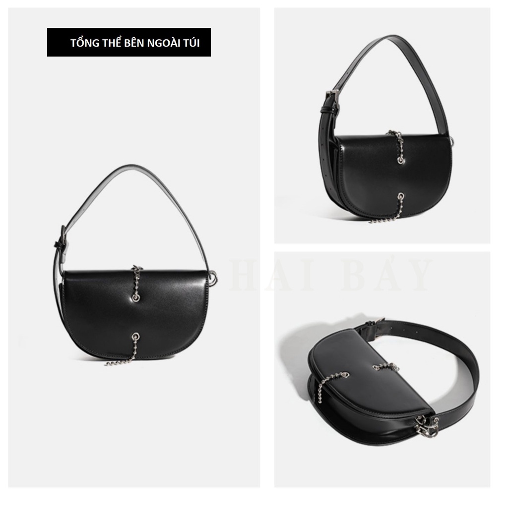 Túi Xách Đeo Vai Màu Đen Phối Dây Xích Chuỗi Hạt Thời Trang Dành Cho Nữ HAI BẢY TX5
