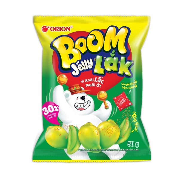 Kẹo Dẻo Boom Jelly Lắk Orion Vị Xoài Lắc Muối Ớt (GÓI LỚN 52.5g)