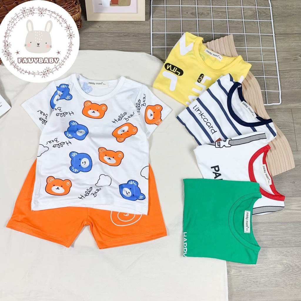 Đồ Bộ Bé Trai, Bé Gái Minky Mom Vải Thun Lạnh Hoạ Tiết Gấu Panda Fila, Bộ Cộc Tay Cho Bé Mặc Nhà MKM2204 M068