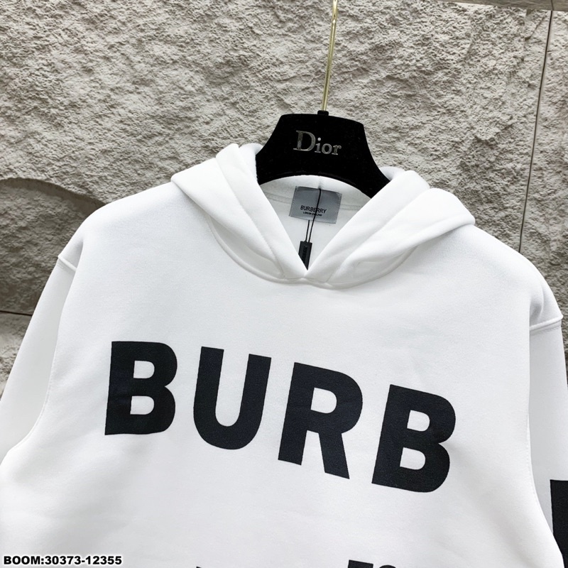 Áo hoodie nam nữ Burberry in chữ nhiệt chất nỉ bông dày dặn phong cách đường phố
