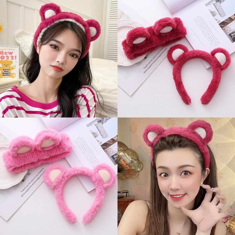 Băng Đô Cài Tóc Hình Gấu / Dâu Tây Bằng Lông Nhung Dễ Thương Xinh