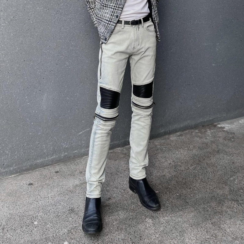 Quần Biker Jeans khoá ZIP mài bạc