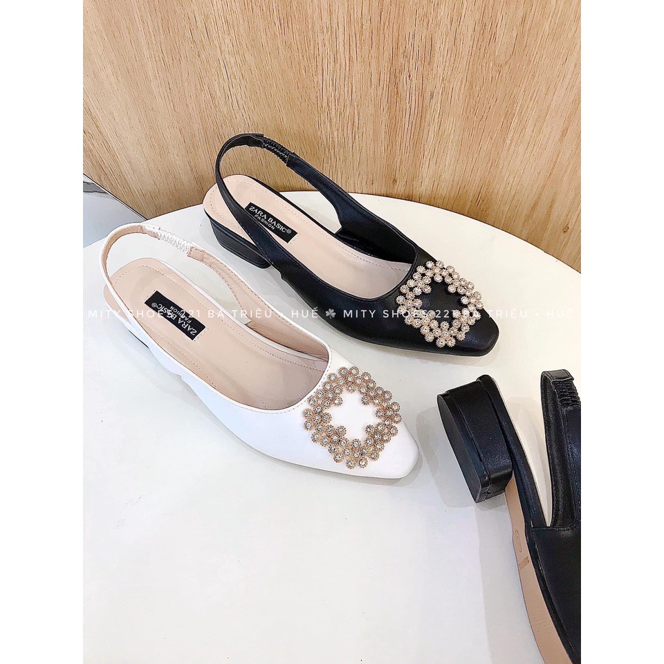 Giày quai hậu phối đá vuông gót 2cm dễ đi, dễ phối đồ mã TG11