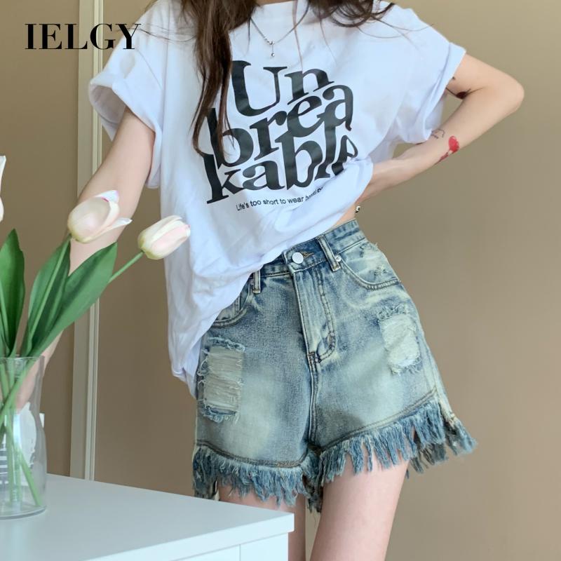 IELGYQuần Short denim Lưng Cao Dáng Rộng Phong Cách Thời Trang Mỹ Dành Cho Nữ