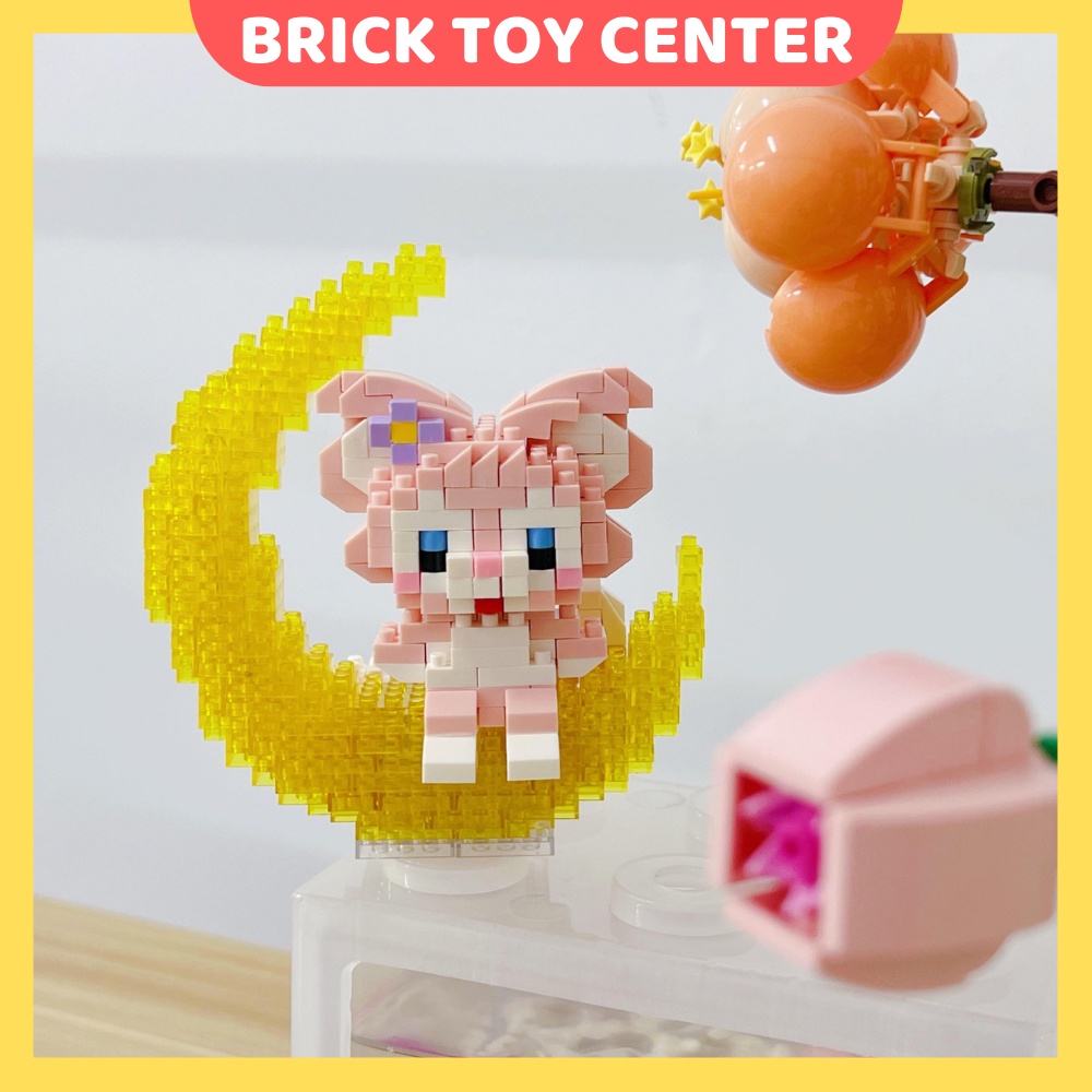 Đồ chơi lắp ghép giá rẻ mô hình nhân vật hoạt hình Disney dễ thường trên mặt trăng có đèn phát sáng