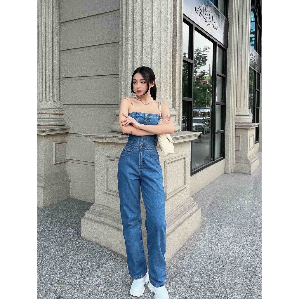 Jumpsuit Nữ Jean Off-Shoulder, Chất Jean Thoải Mái, WJS000042, SOMEHOW | BigBuy360 - bigbuy360.vn