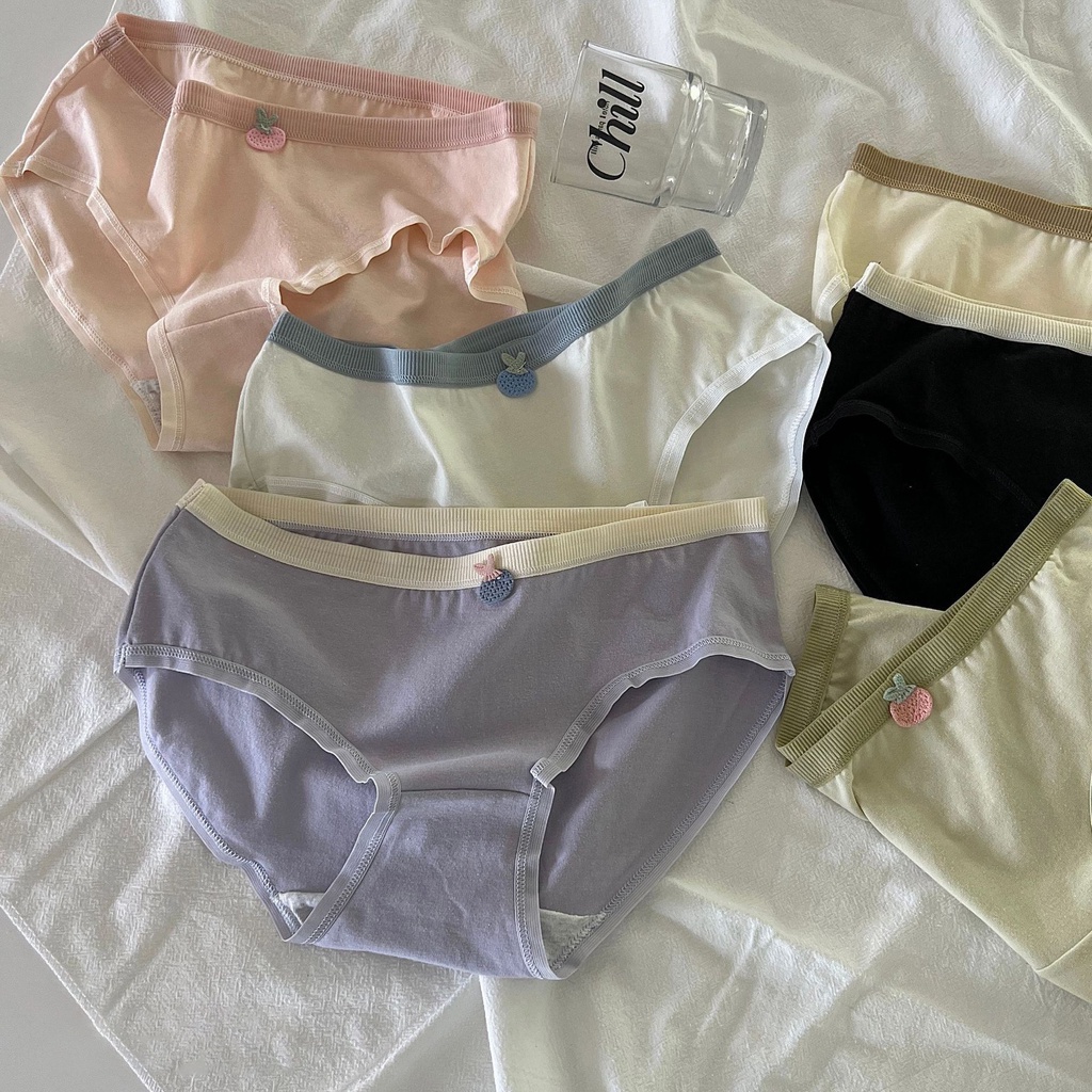 Quần lót AOWEINISI cotton màu trơn họa tiết trái cây hoạt hình thoải mái đáng yêu dành cho nữ