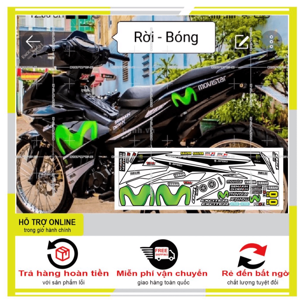 {TPHCM-FREE SHIP] TEM RỜI EXCITER 150 MOVISTAR TRẮNG ĐEN