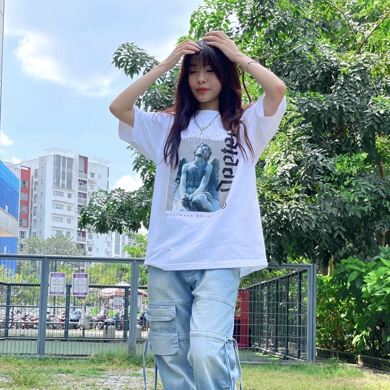 Áo Thun Tay Lỡ Unisex Nam Nữ Trơn DEETEE THINK Cotton Form Rộng Oversize Trắng Phong Cách Hot Trend
