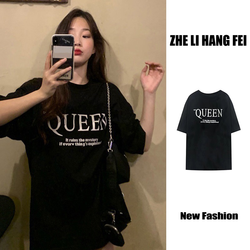 Áo thun ZHELIHANGFEI tay ngắn dáng rộng in họa tiết xinh xắn dễ phối đồ cho nữ