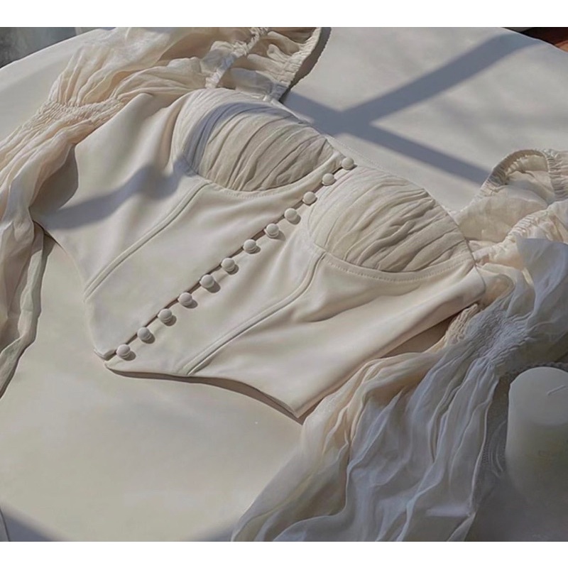 Áo croptop dài tay cúp ngực tay voan tiểu thư kèm lót mút - Thiết kế Sugargalz