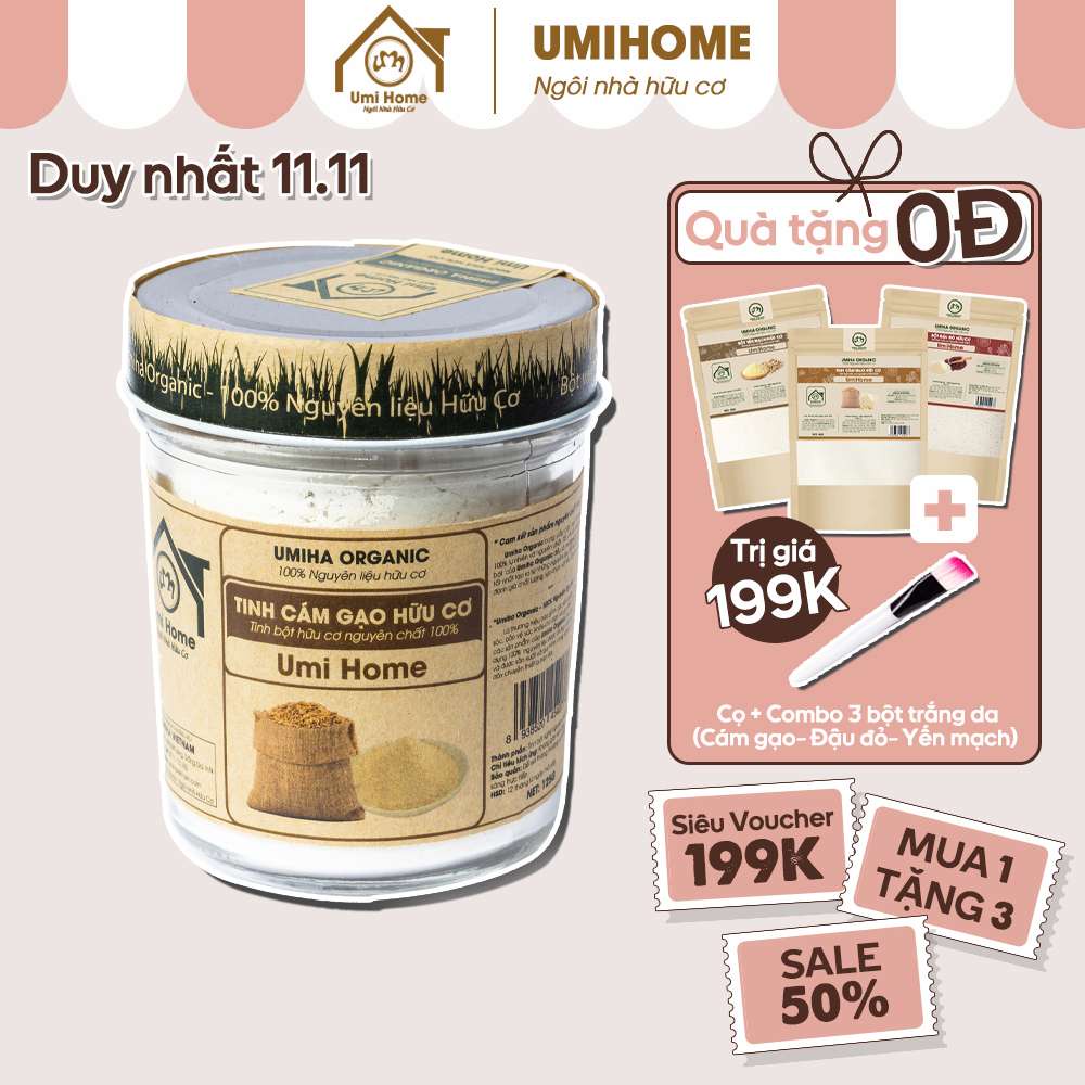 Bột Cám Gạo đắp mặt hữu cơ UMIHOME nguyên chất | Rice Bran Flour 135G