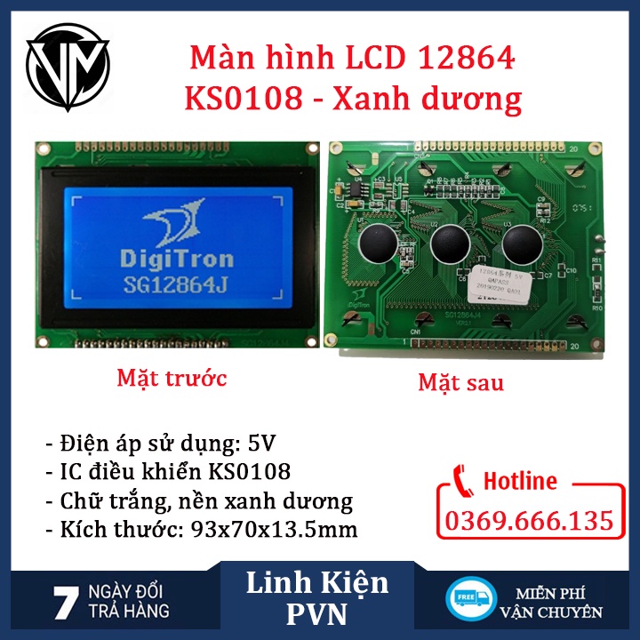 LCD 12864 Graphic Xanh Dương ST7920 / KS0108