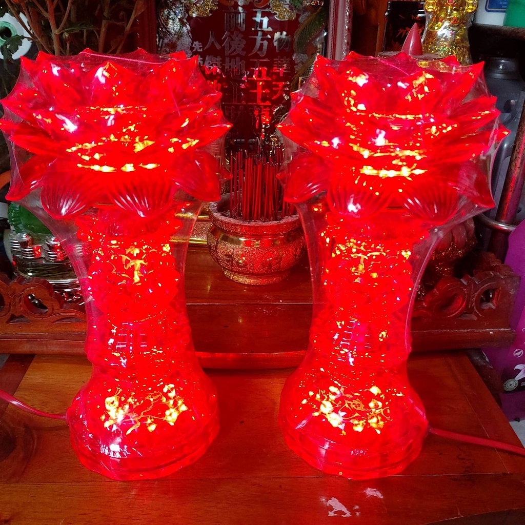 Đèn sen thờ trang trí bàn thờ phật, trang trí bàn thờ ông bà tổ tiên, cặp đèn led trang trí