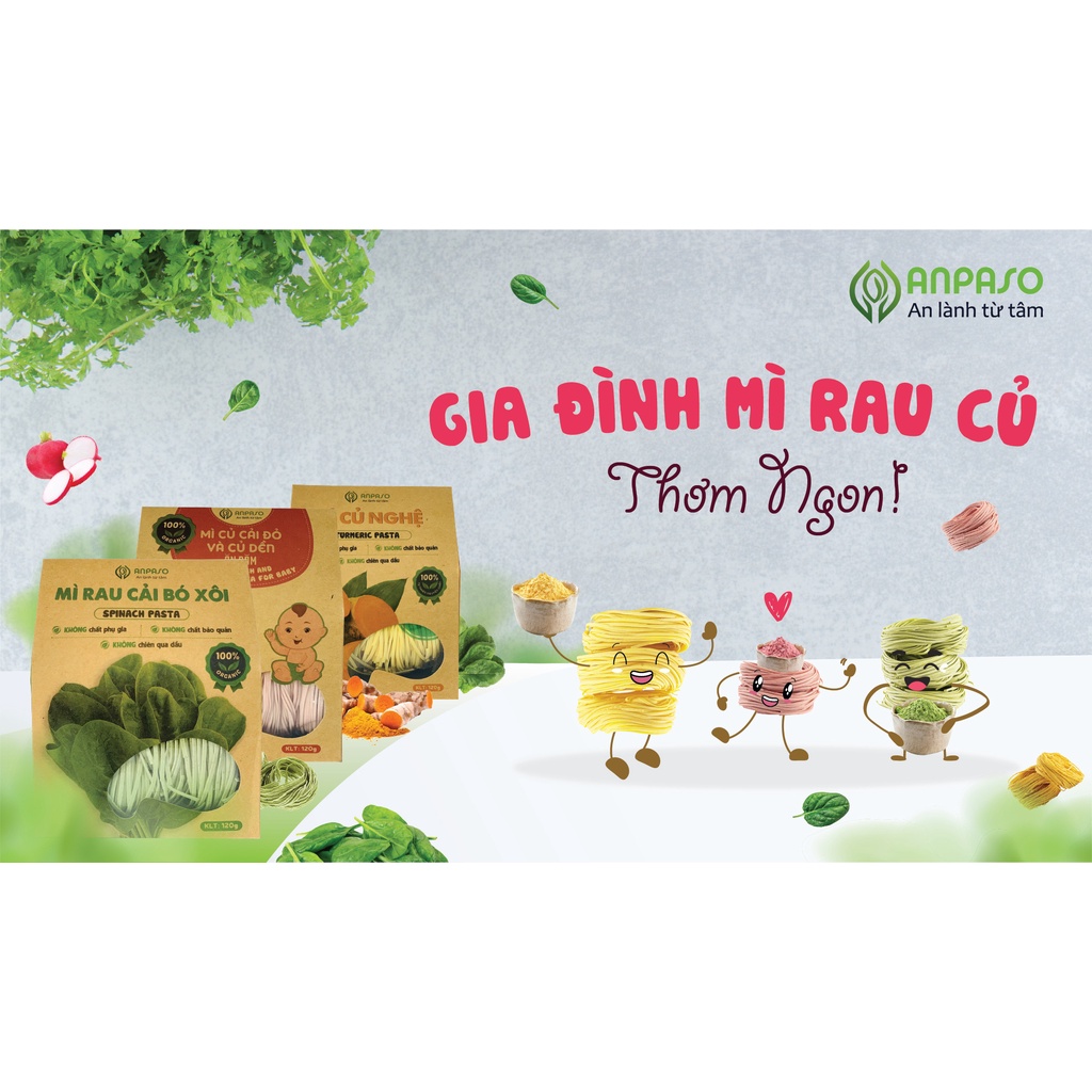 Mì rau củ Cải bó xôi/ Bí đỏ/ Mầm lúa mạch / Củ dền cho bé ăn dặm