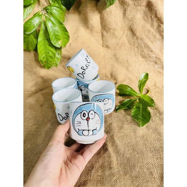Cốc uống nước, cốc đẹp vẽ doremon,carot Hàng Bát Tràng- Bộ 6cốc