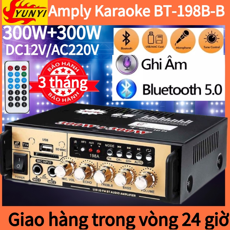 YUNYITOOL  amply karaoke,âm ly mini bluetooth+Ghi Âm BT198B-B,Âm ly Công Suất Khủng Loa Bass 25 Cho Chất Lượng