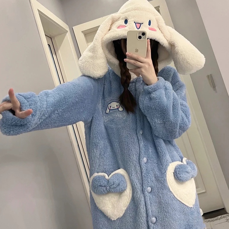 ZIMAHO Áo choàng ngủ Đầm Ngủ Vải Lông Cừu San Hô Mềm Mại In Hình Hổ Nhỏ Dễ Thương Thời Trang Thu Đông Cho Bạn Gái